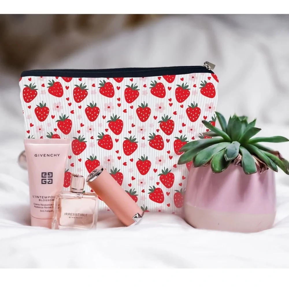 Strawberry corduroy Cosmetic Pouch